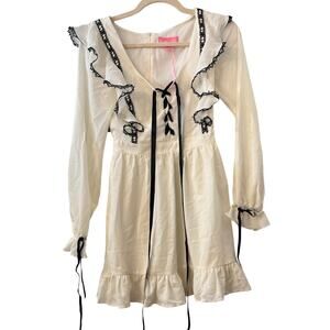 Sugar Thrillz X Dolls Kill White Black Ribbon Coquette Ruffle Baby Doll Dress